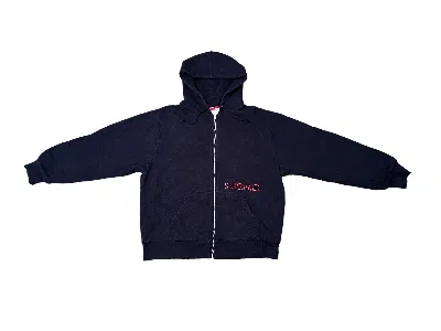 Pre-owned Supreme Fw19 Thermal Zip Up Hooded Sweatshirt Xl Navy In Blue