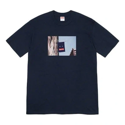 Supreme Fw19 Week 1 Banner Tee Short Sleeve Unisex Navy Blue
