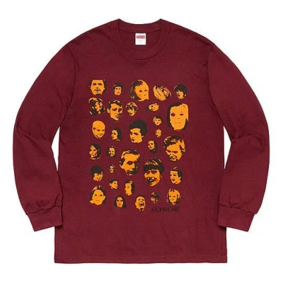 Supreme Fw19 Week 1 Faces L/s Tee Human Face Printing Long Sleeves Unisex Red