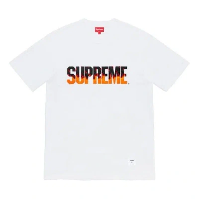 Supreme Fw19 Week 1 Flame Ss Top Logo Tee In White