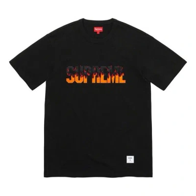 Supreme Fw19 Week 1 Flame Ss Top Logo Tee In Black