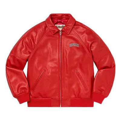 Supreme Fw19 Week 1 X Martin Wong X  Schott 8-ball Leather Varsity Jacket In Red