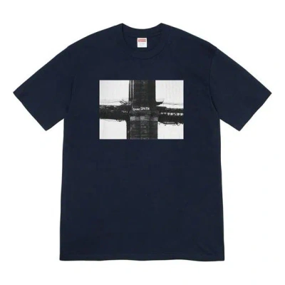 Supreme Fw19 Week 17 Bridge Tee Graffiti Printing Short Sleeve Unisex Navy Blue