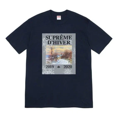Supreme Fw19 Week 17 Dhiver Tee Winter Scene Printing Short Sleeve Unisex Navy Blue