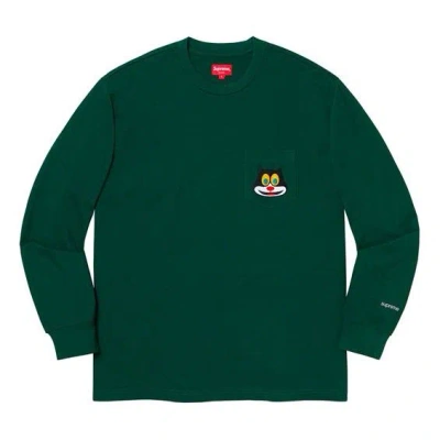 Supreme Fw19 Week 4 Cat L/s Pocket Tee Chest Kitten Long Sleeves Unisex Green