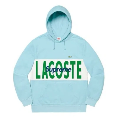 Supreme Fw19 Week 5 X Lacoste Logo Panel Hooded Sweatshirt Logo In Blue