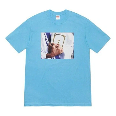 Supreme Fw19 Week 7 Bible Tee Printing Short Sleeve Unisex Blue