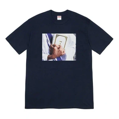 Supreme Fw19 Week 7 Bible Tee Printing Short Sleeve Unisex Navy Blue