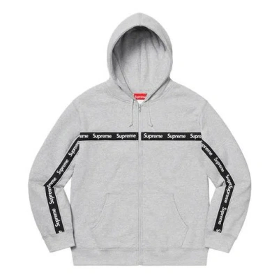 Supreme Fw19 Week 9 Text Stripe Zip Up Hooded Sweatshirt In Gray