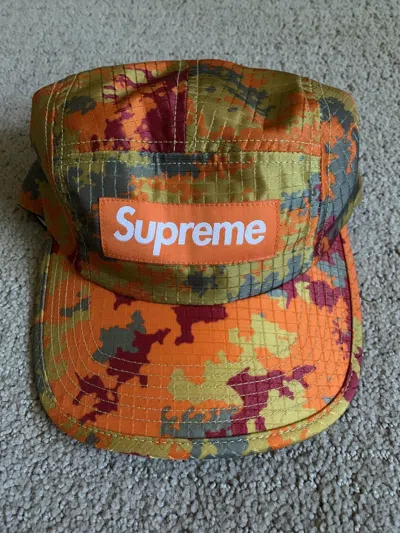 Pre-owned Supreme Fw21 Ripstop Camo Camp Cap Orange In Multi