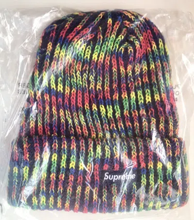 Pre-owned Supreme Fw21  Rainbow Knit Beanie Navy