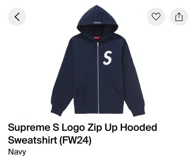 Pre-owned Supreme Fw24 Ds  S Logo Zip Up Hooded Sweatshirt In Navy