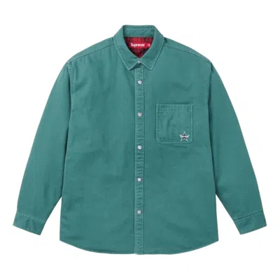 Supreme Fw25 Quilted Lined Denim Snap Shirt 'dusty Teal' In Blue