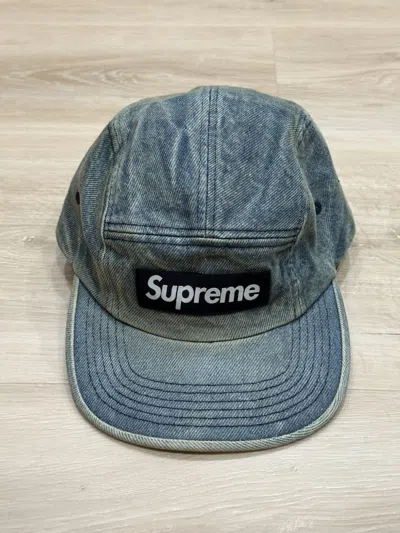 Pre-owned Supreme Fw25 Washed Denim Camp Cap In Blue