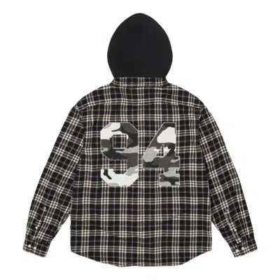 Supreme Fw26 Appliqué Hooded Flannel Shirt 'black' In Multi