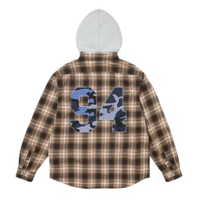 Supreme Fw26 Appliqué Hooded Flannel Shirt 'brown' In Multi