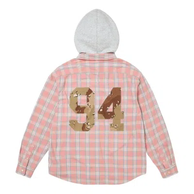 Supreme Fw26 Appliqué Hooded Flannel Shirt 'pink'