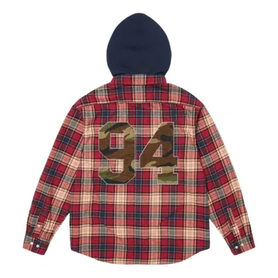 Supreme Fw26 Appliqué Hooded Flannel Shirt 'red' In Multi