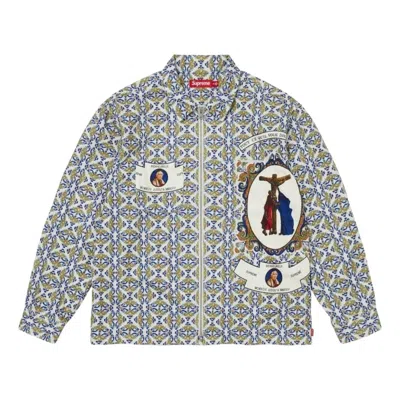 Supreme Fw26 Devotion Flannel Zip Up Shirt 'white' In Multi