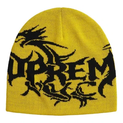 Supreme Dragon-intarsia Beanie Hat In Yellow