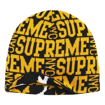 Supreme Fw26 Reversible Camo Beanie 'black' In Yellow