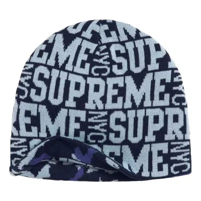 Supreme Fw26 Reversible Camo Beanie 'navy' In Blue