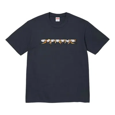 Supreme Fw26 Skulls Spellout T-shirt 'navy' In Blue
