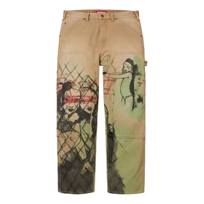 Supreme Fw26 X Rita Ackermann Double Knee Painter Pant 'tan' In Multi