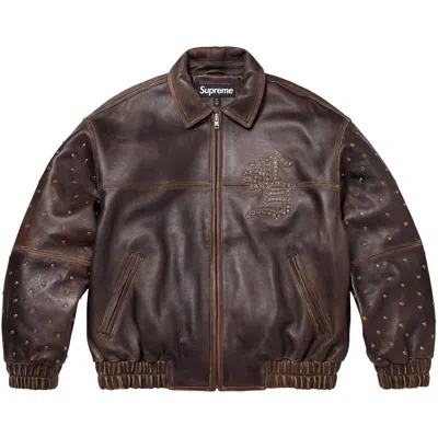 Pre-owned Supreme Gem Studded Leather Jacket 'brown'