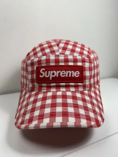 Pre-owned Supreme Gingham Camp Cap Hat In Red
