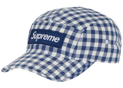 Pre-owned Supreme Gingham Camp Cap In Navy Blue