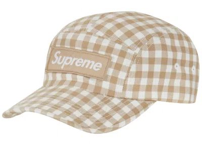 Pre-owned Supreme Gingham Camp Cap In Tan