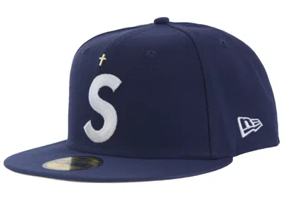 Pre-owned Supreme Gold Cross S Logo New Era Fitted Hat In Light Navy Blue
