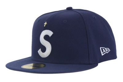 Pre-owned Supreme Gold Cross S Logo New Era Fitted Hat Light Navy
