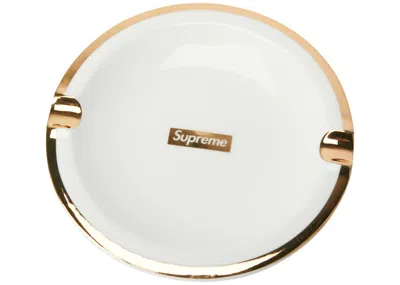 Pre-owned Supreme Gold Trim Ceramic Ashtray In White