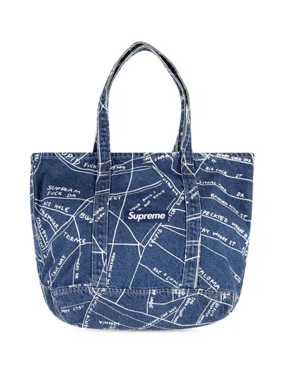 Supreme Gonz Map Denim Tote In Blue
