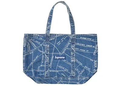 Pre-owned Supreme Gonz Map Denim Tote In Washed Blue