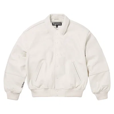 Pre-owned Supreme Gore-tex Infinium Windstopper Leather Varsity Jacket 'white' | Men's Size M
