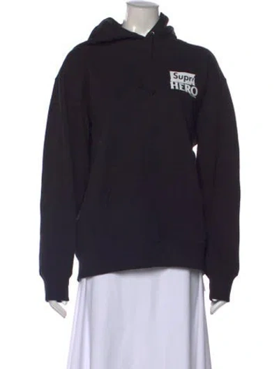 Pre-owned Supreme Graphic Print Crew Neck Hoodie In Black