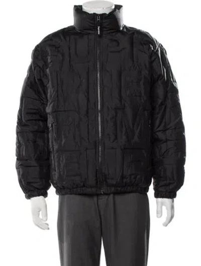 Pre-owned Supreme Graphic Print Puffer Coat In Grey