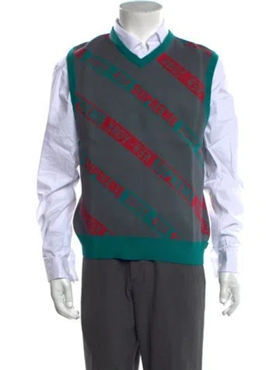 Pre-owned Supreme Graphic Print V-neck Sweater Vest In Blue