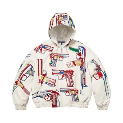 Pre-owned Supreme Guns Embroidered Hooded Leather Jacket 'white' | Men's Size M