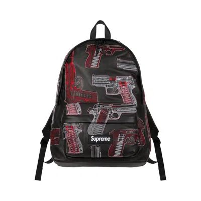 Pre-owned Supreme Guns Embroidered Leather Backpack 'black' | Men's Size Onesize