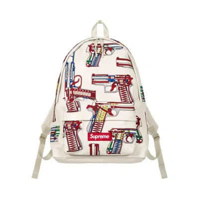 Pre-owned Supreme Guns Embroidered Leather Backpack 'white' | Men's Size Onesize