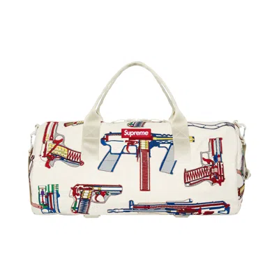 Pre-owned Supreme Guns Embroidered Leather Duffle Bag 'white' | Men's Size Onesize