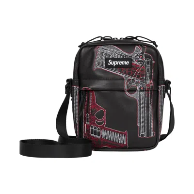 Pre-owned Supreme Guns Embroidered Leather Shoulder Bag 'black' | Men's Size Onesize