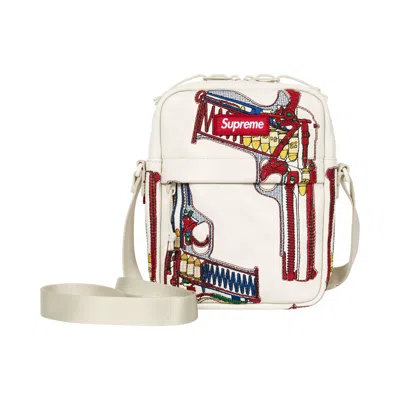 Pre-owned Supreme Guns Embroidered Leather Shoulder Bag 'white' | Men's Size Onesize