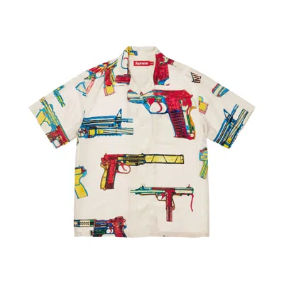 Pre-owned Supreme Guns Silk Short-sleeve Shirt 'stone' | Grey | Men's Size M In Gray