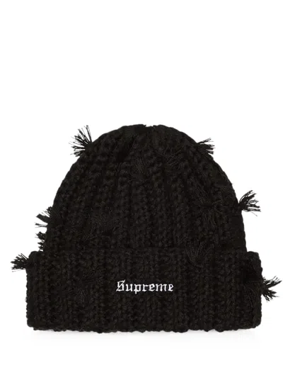 Supreme Hand Tied Chunky-knit Beanie In Black