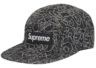 Pre-owned Supreme Handwriting Denim Camp Cap In Black
